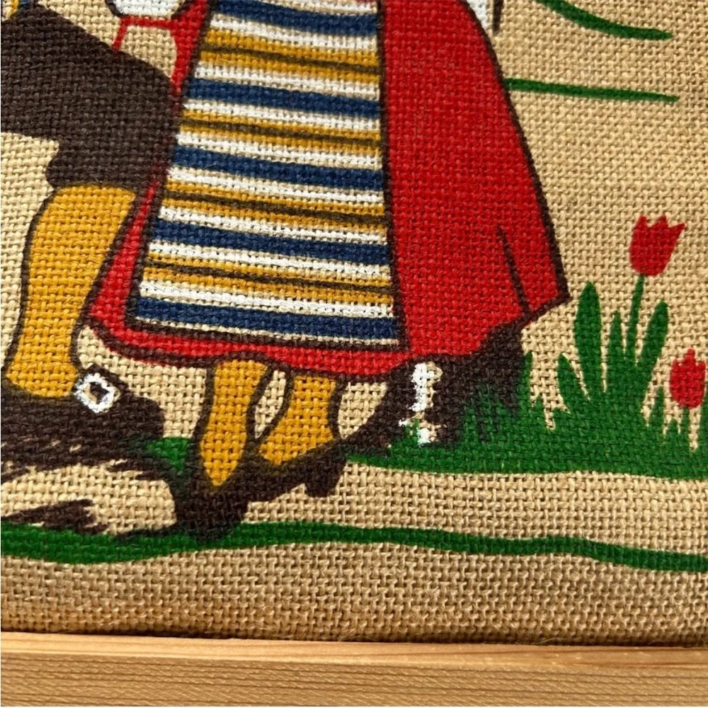 Vintage Mid-Century MCM Retro Folk Art Scandinavian Burlap Textile Wall Hanging